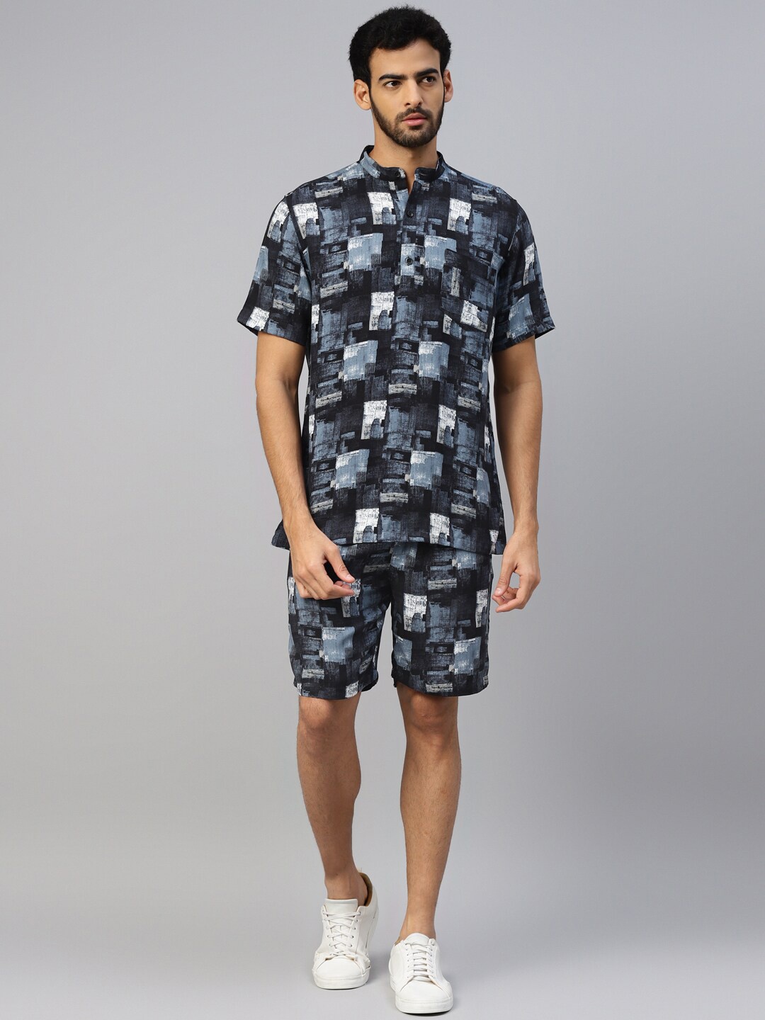 

DON VINO Abstract Printed Shirt & Shorts, Blue