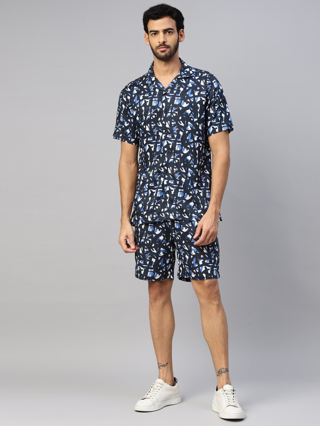 

DON VINO Abstract Printed Shirt & Shorts, Blue