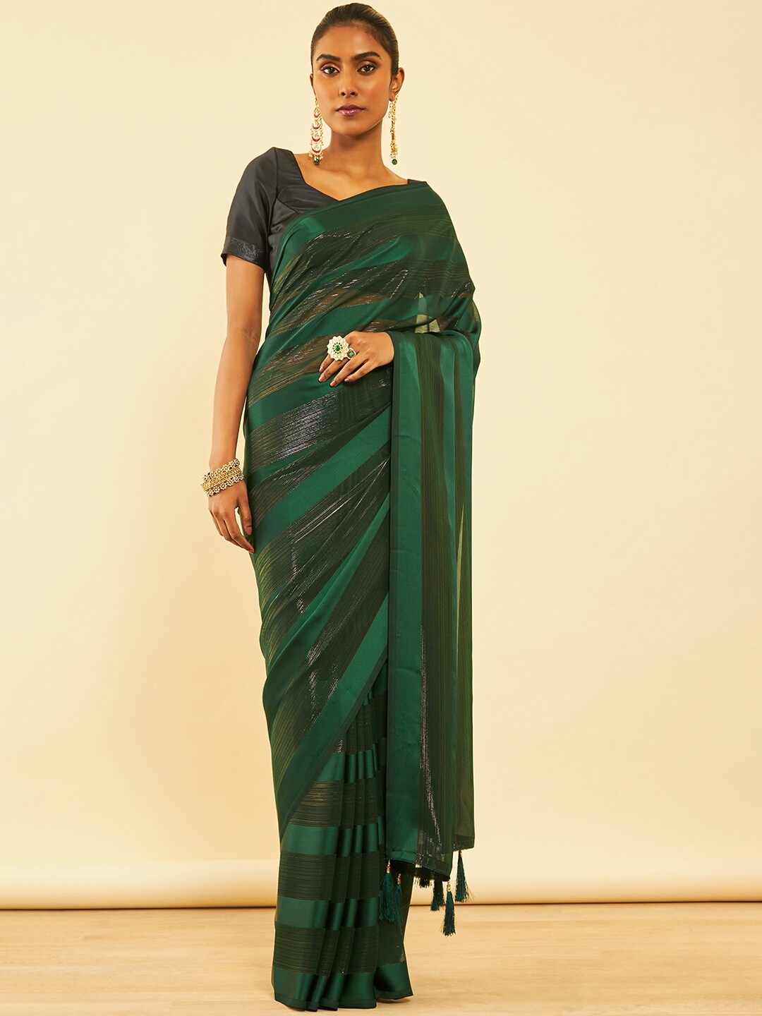 

Soch Green Striped Pure Chiffon Saree