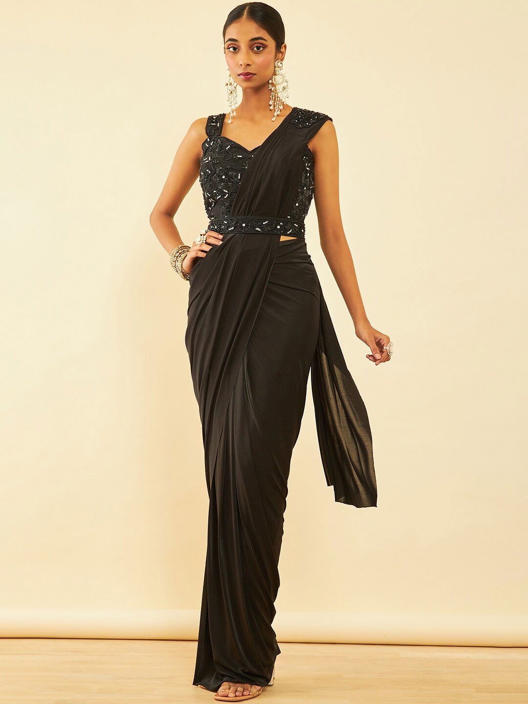 

Soch Beads and Stones Ready to Wear Saree, Black