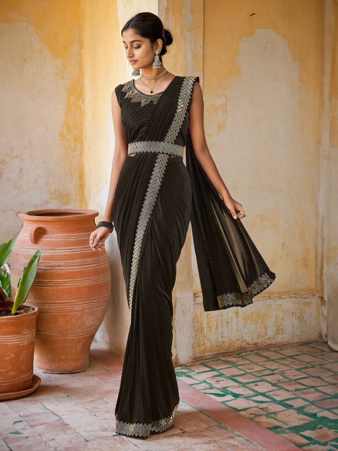

Soch Black Beads and Stones Embellished Ready to Wear Saree