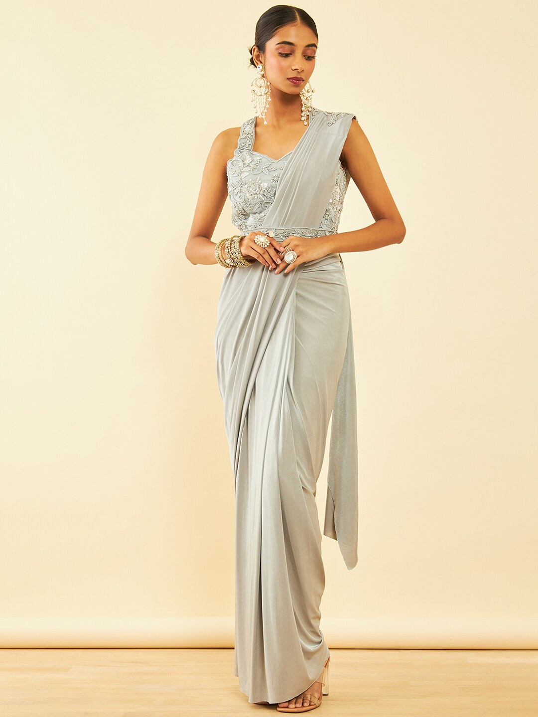 

Soch Grey Beads and Stones Embellished Ready to Wear Saree