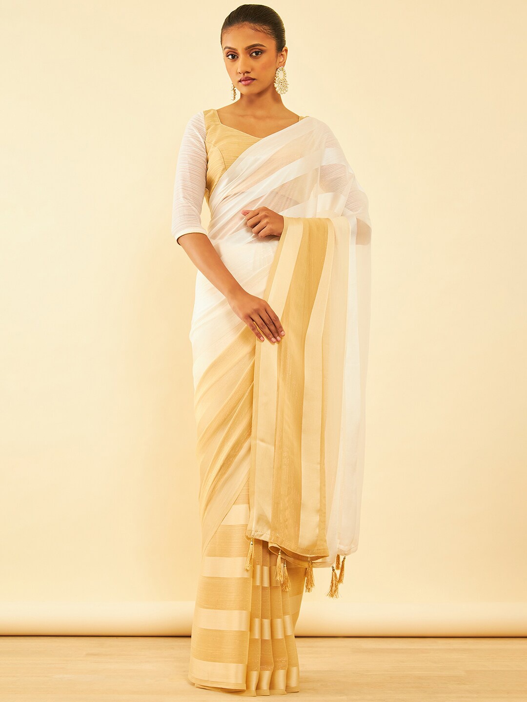 

Soch Beige Striped Pure Chiffon Saree