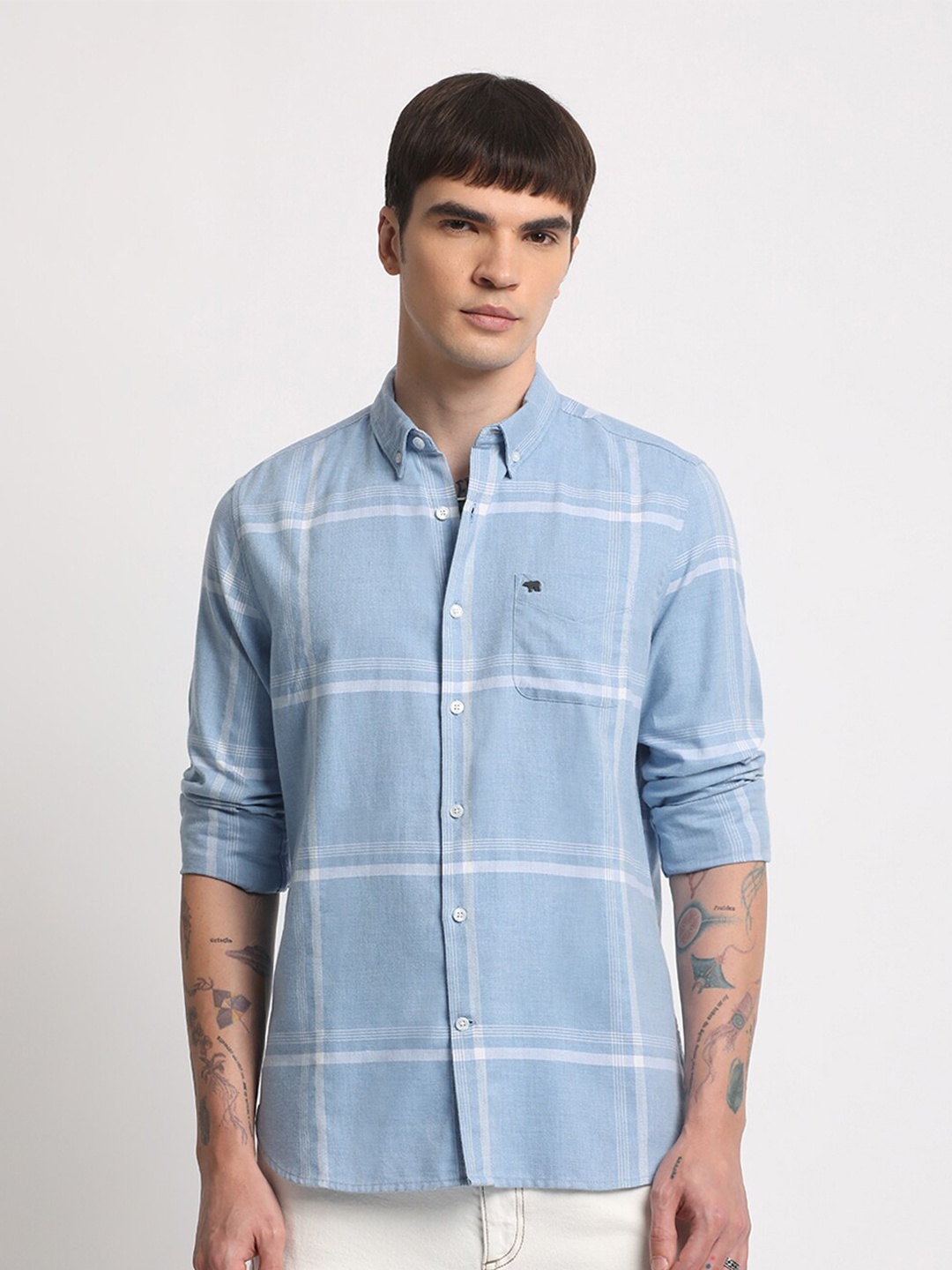 

THE BEAR HOUSE Tartan Checked Slim Fit Casual Shirt, Blue