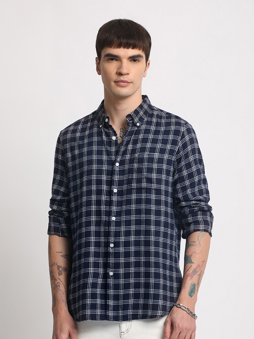 

THE BEAR HOUSE Tartan Checked Slim Fit Casual Shirt, Blue