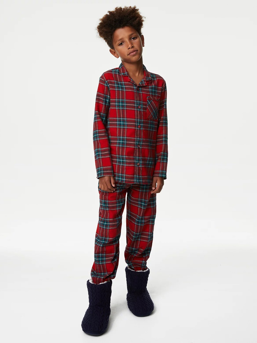 

Marks & Spencer Boys Checked Pure Cotton Night suit, Red