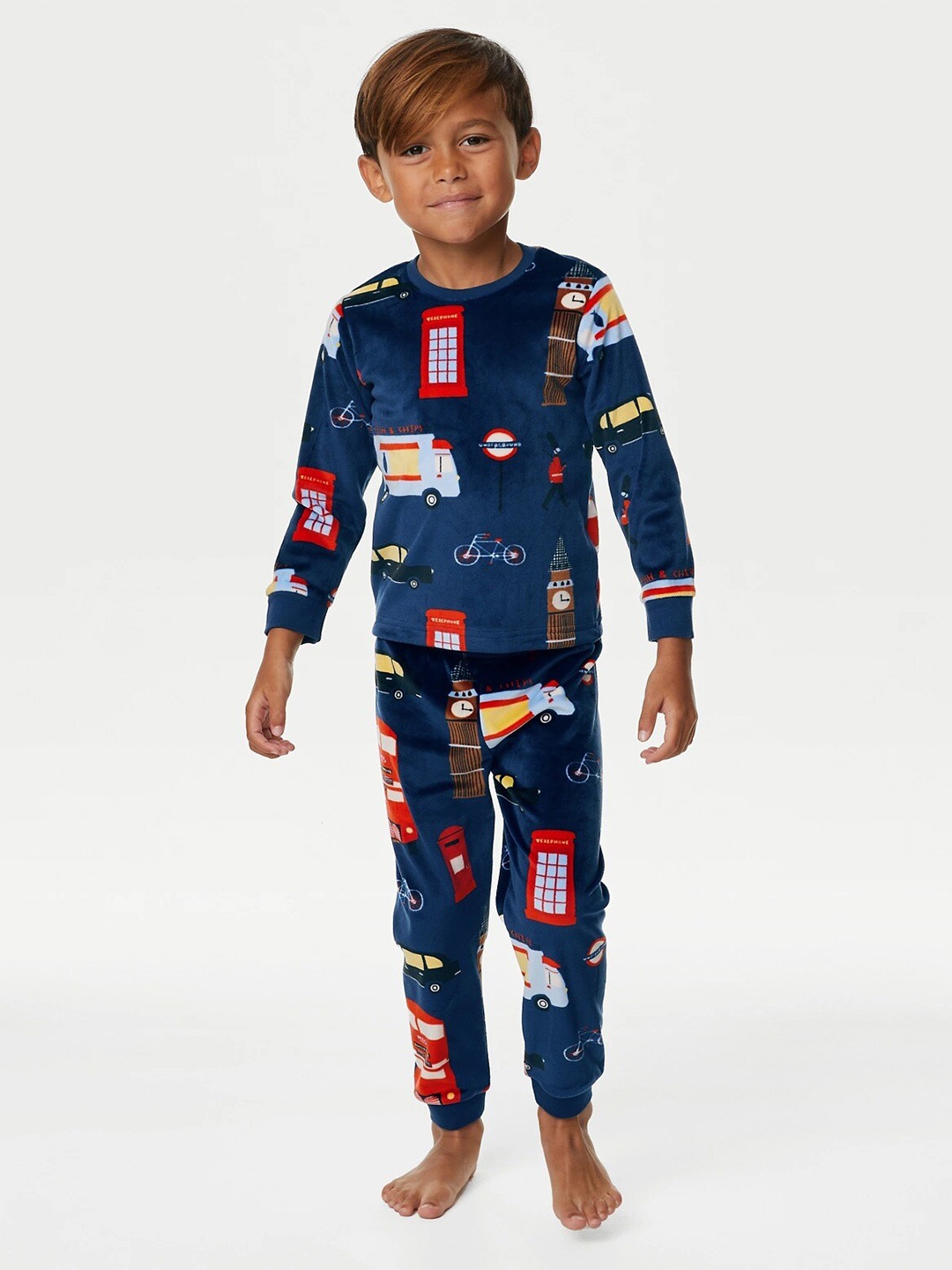 

Marks & Spencer Boys Conversational Printed Round Neck Night suit, Navy blue