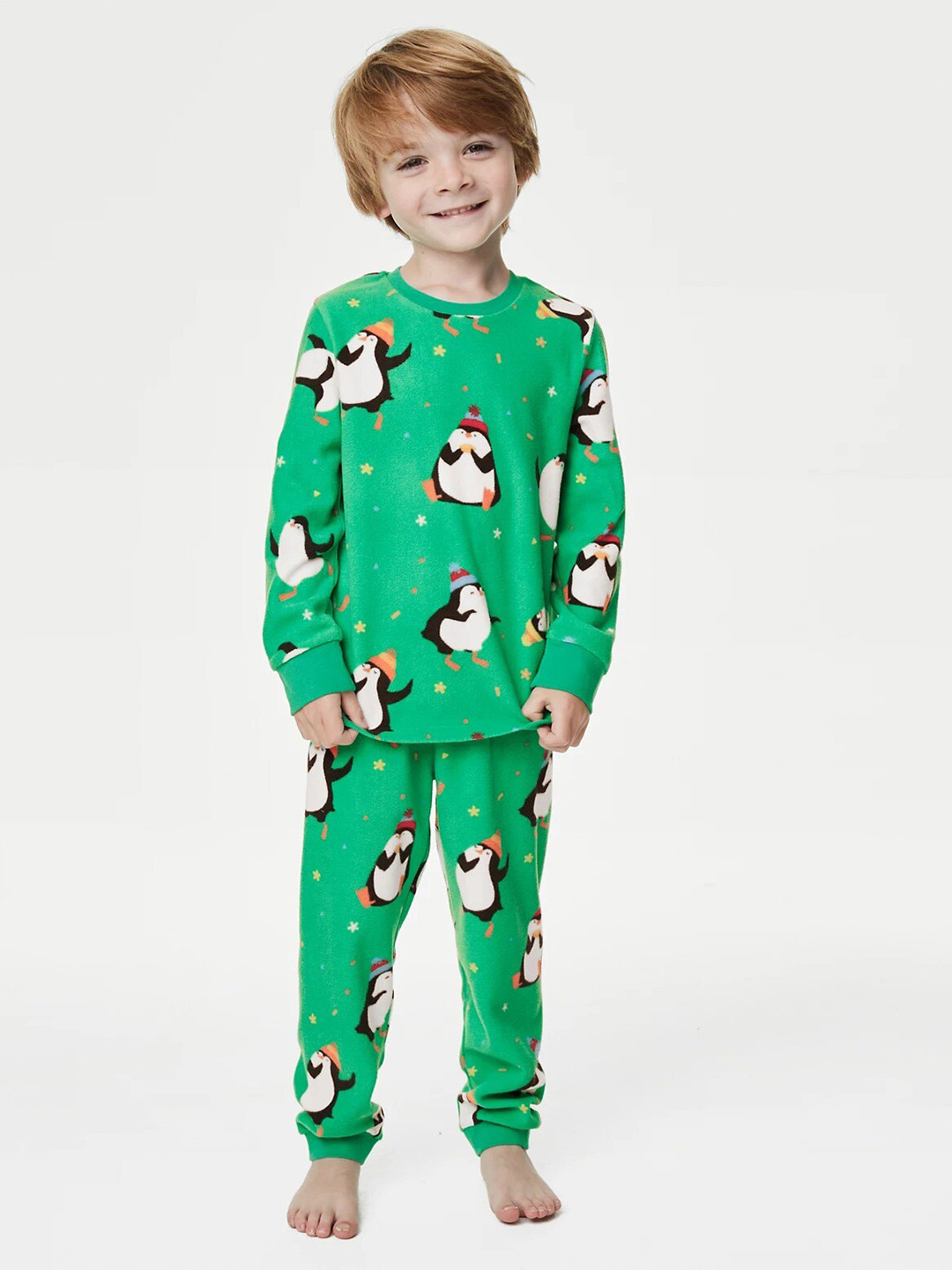 

Marks & Spencer Boys Conversational Printed Fleece Night suit, Green