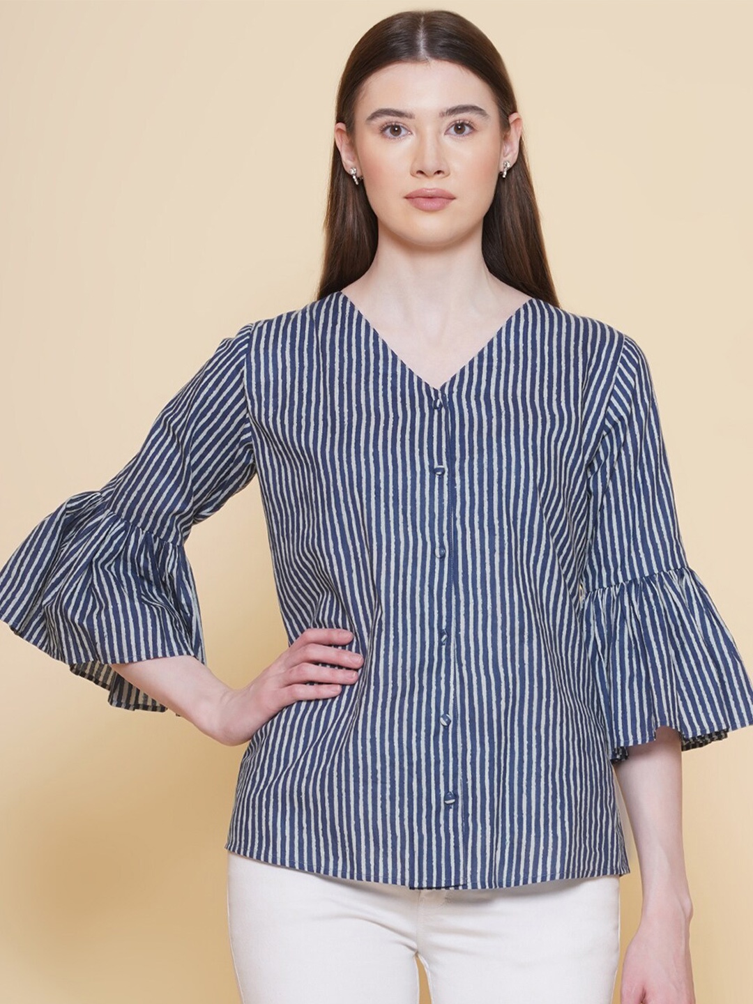 

Modish Couture Striped Opaque Top, Blue