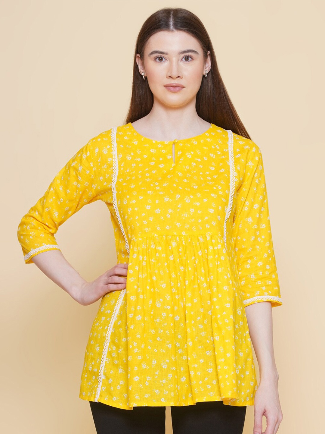 

Modish Couture Floral Print Cotton Top, Yellow