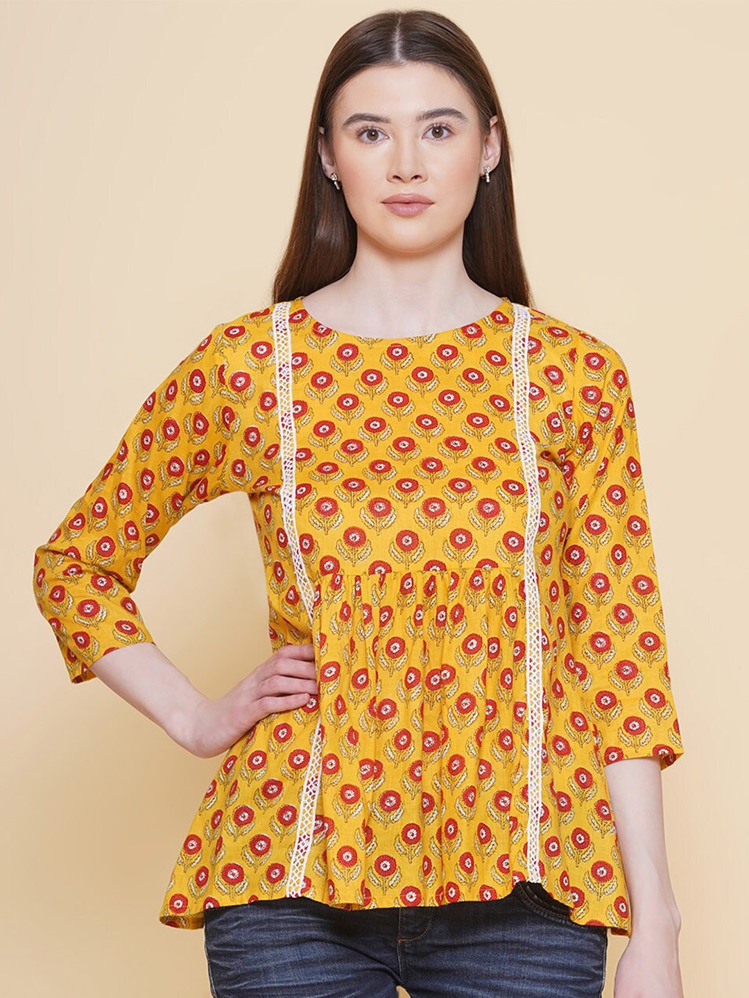 

Modish Couture Floral Print Cotton Top, Yellow