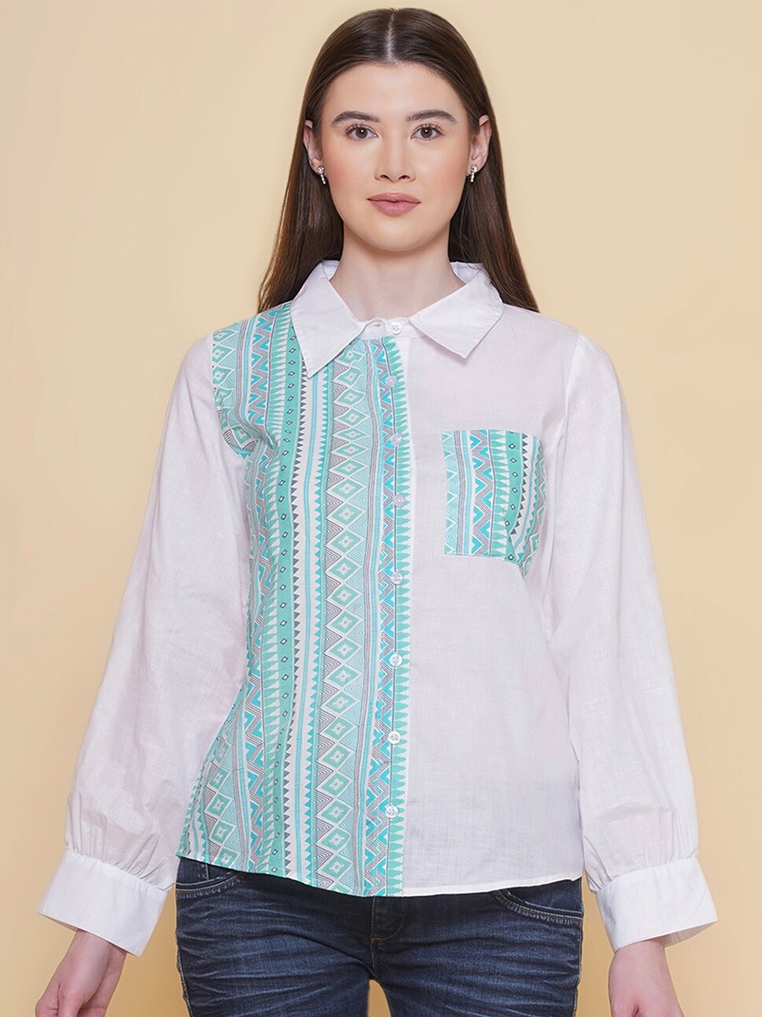 

Modish Couture Print Casual Top, White