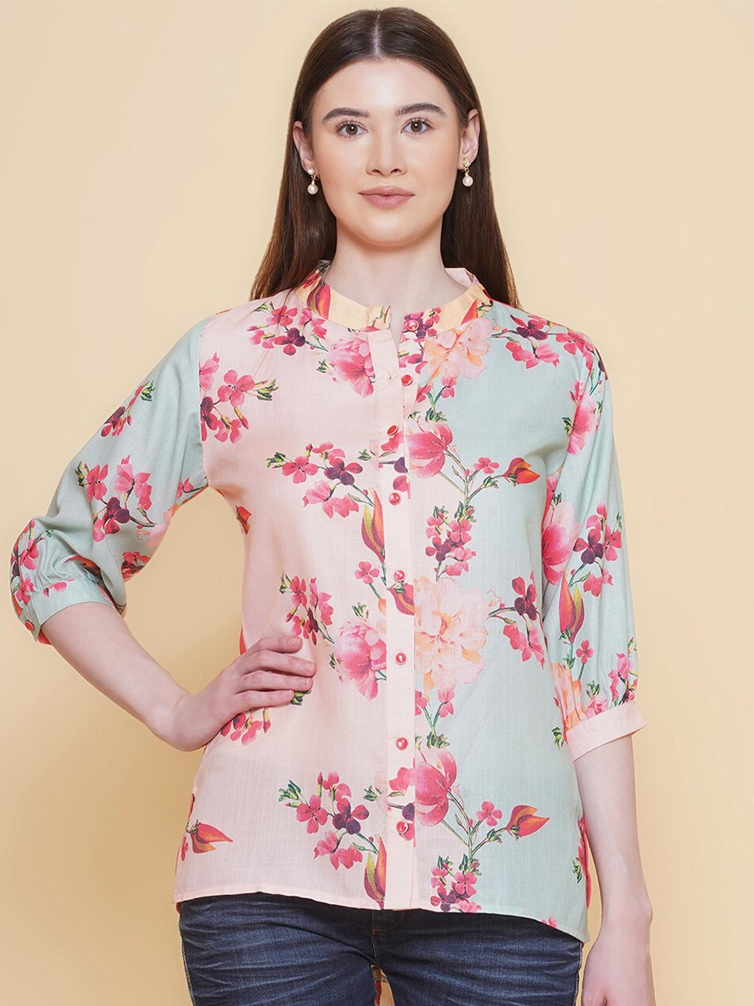 

Modish Couture Floral Print Top, Peach