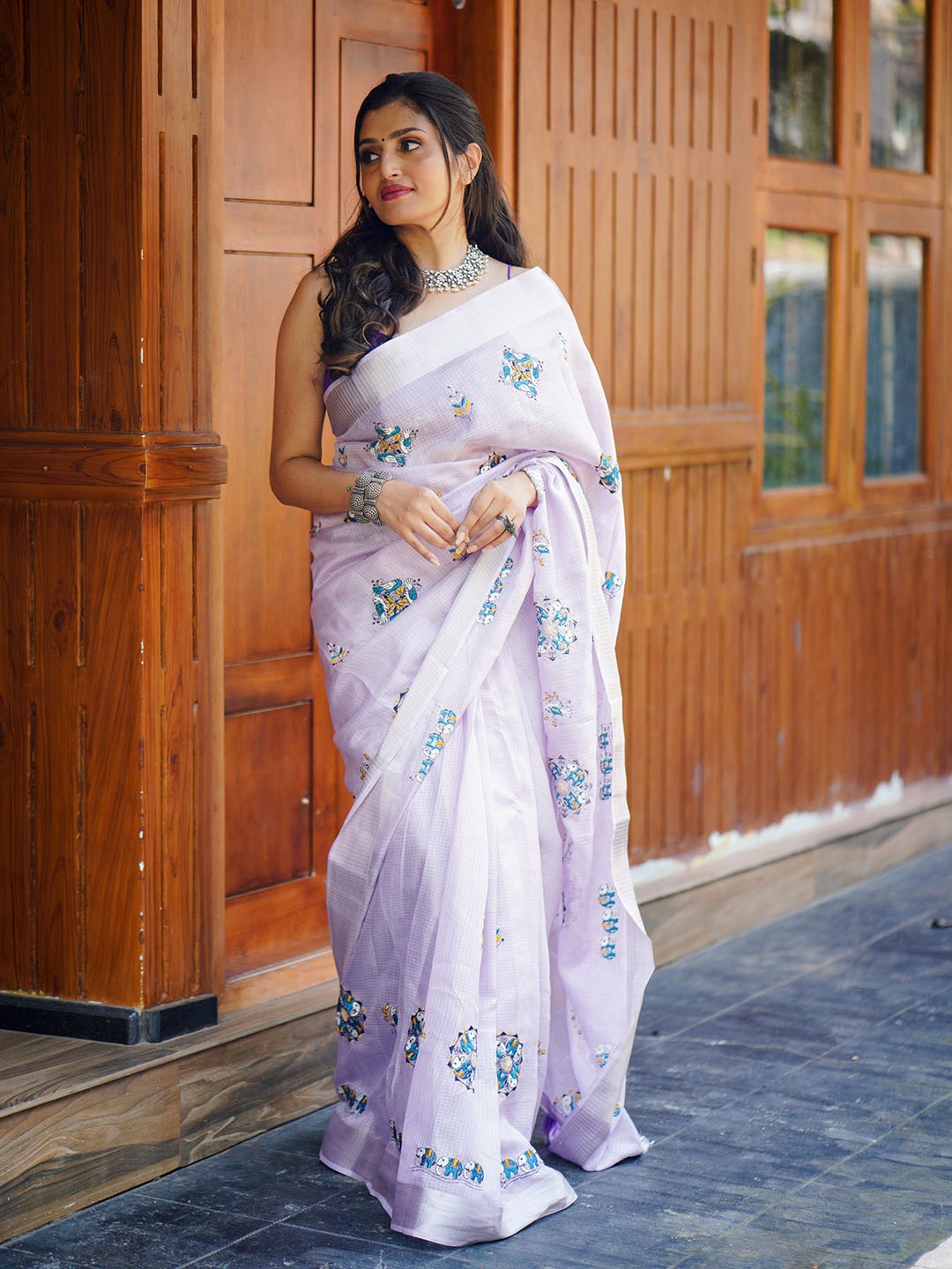 

Ekasya Linen Blend Saree, Lavender