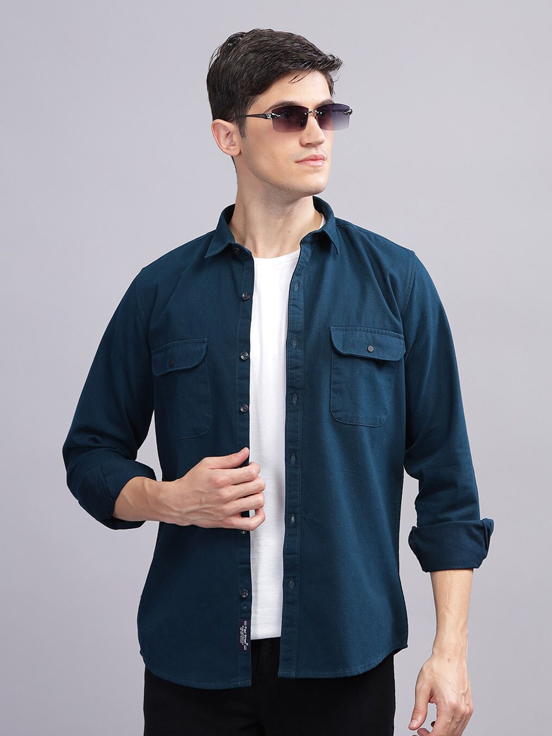 

PAUL STREET Standard Slim Fit Cotton Opaque Casual Shirt, Teal