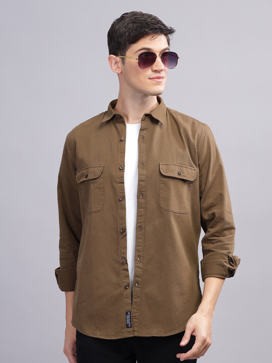 

PAUL STREET Standard Slim Fit Cotton Opaque Casual Shirt, Brown