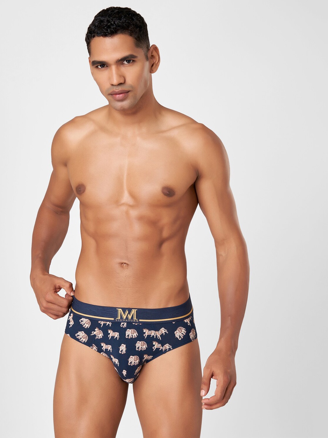 

Macroman M-Series Men Conversational Printed Mid-Rise Hi-Stretch Briefs 8903978393261, Navy blue