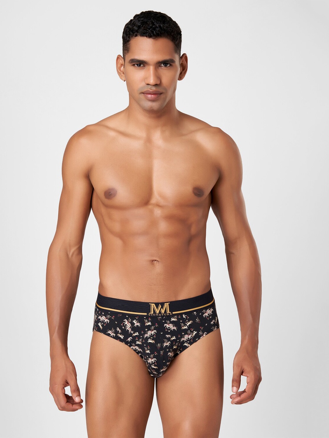 

Macroman M-Series Men Conversational Printed Mid-Rise Hi-Stretch Briefs 8903978393193, Black