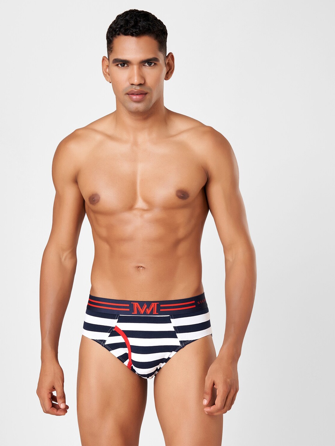 

Macroman M-Series Striped Moisture Wicking Basic Briefs 8905284249904, Navy blue
