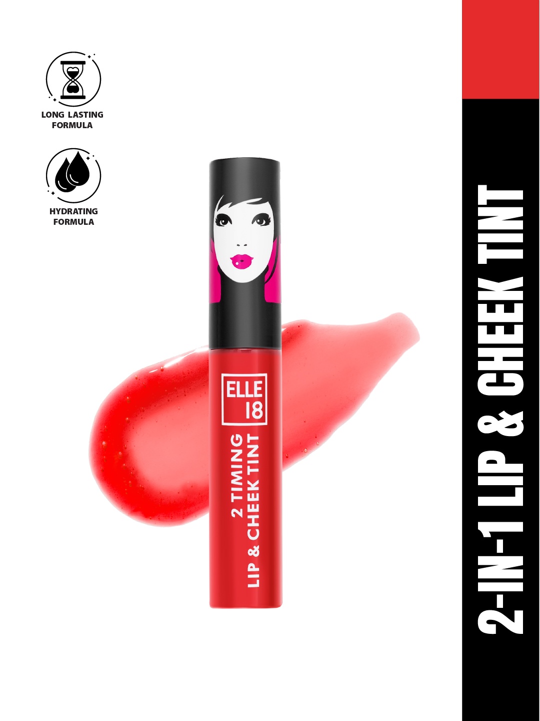 

ELLE 18 2-Timing Long-Lasting Hydrating Lip & Cheek Tint 4ml - Tropicana, Red