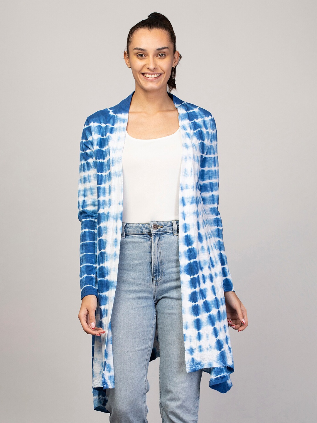 

Nimble Tie & Dyed Longline Cotton Shrug, White
