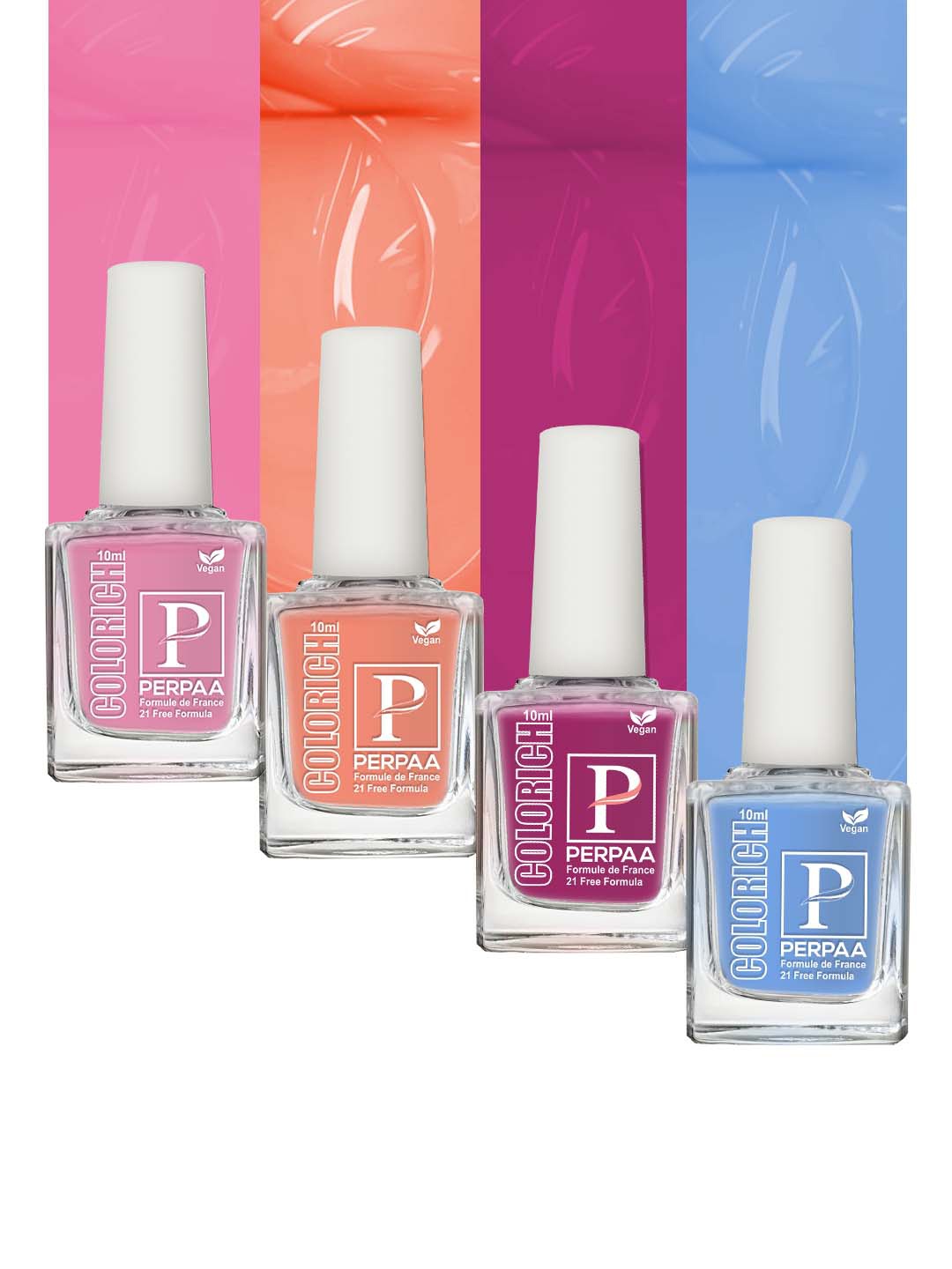 

PERPAA Colorich Set Of 4 High Shine Nail Polish -10ml Each - 11-03-04-06, Pink