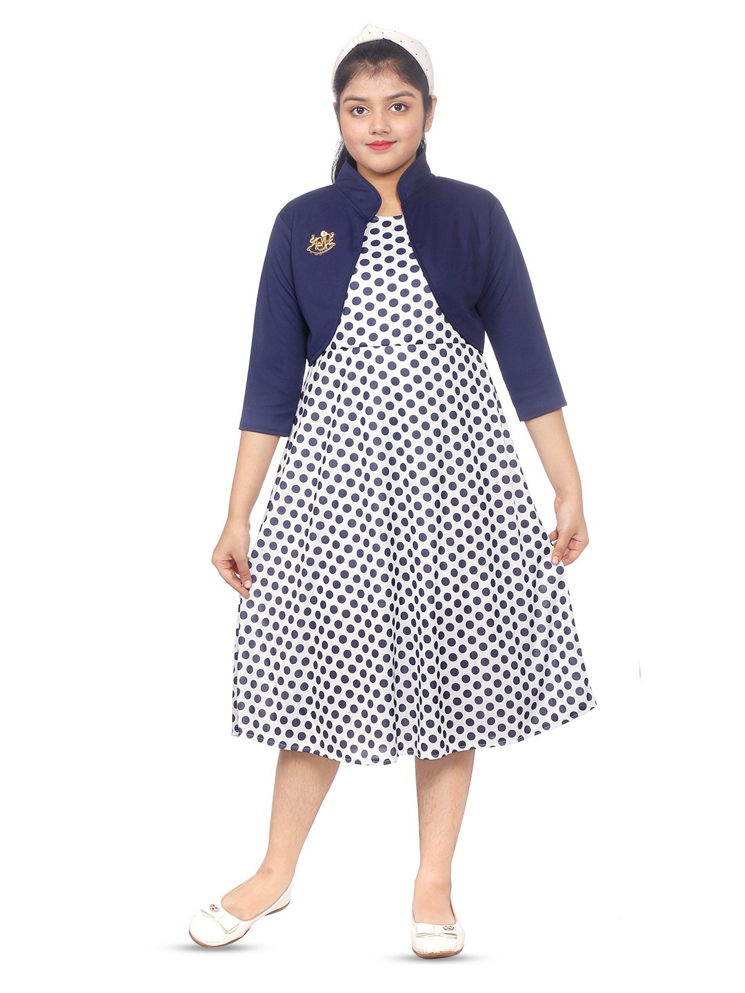 

BAESD Girls Polka Dots Printed Mandarin Collar A-Line Dress, Blue