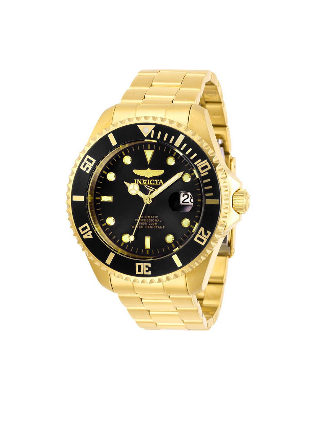 

Invicta Pro Diver Men Gold-Plated Stainless Steel Automatic Motion Powered Watch 28948, Black