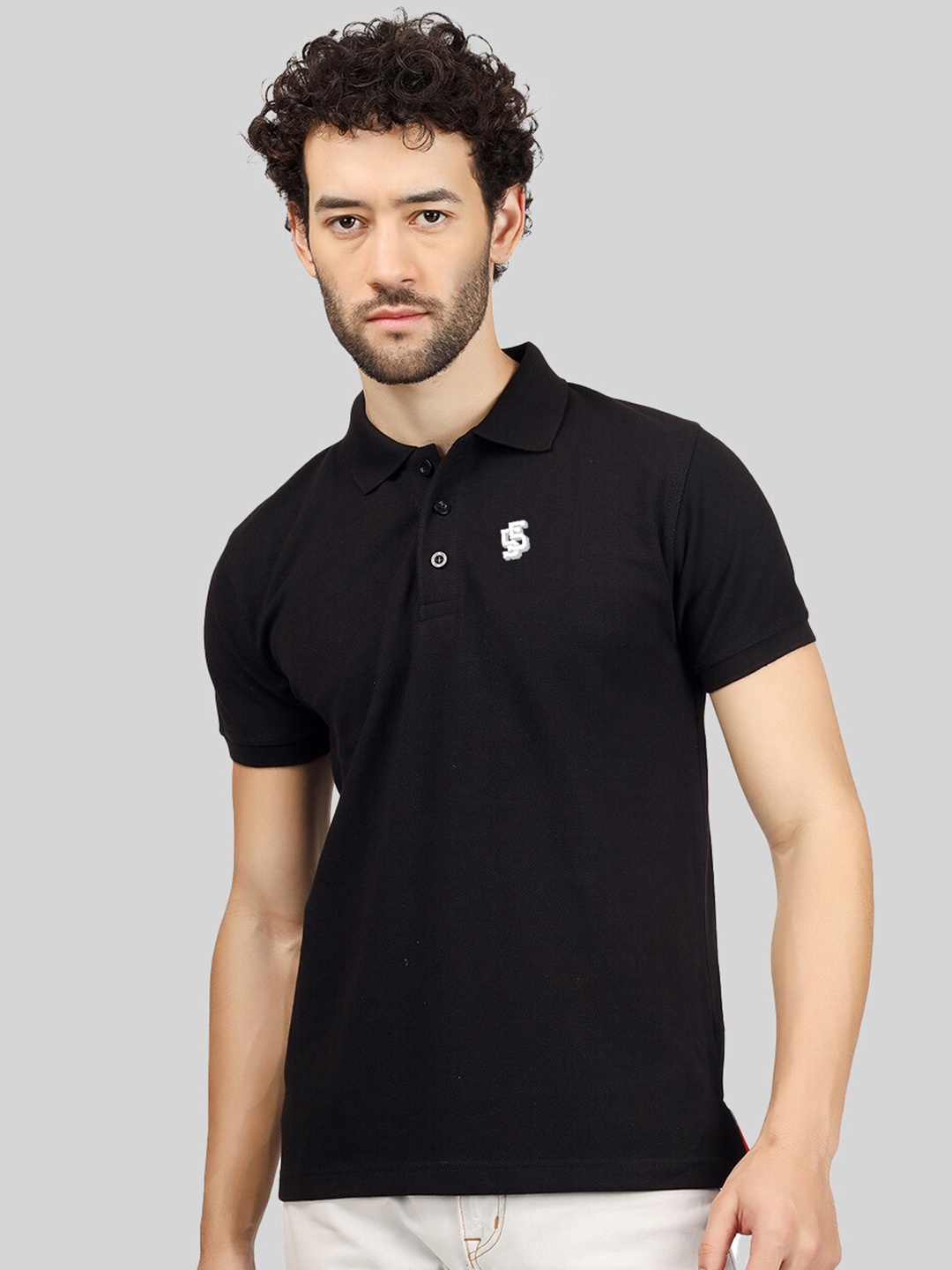 

Greylongg Polo Collar Cotton T-shirt, Black