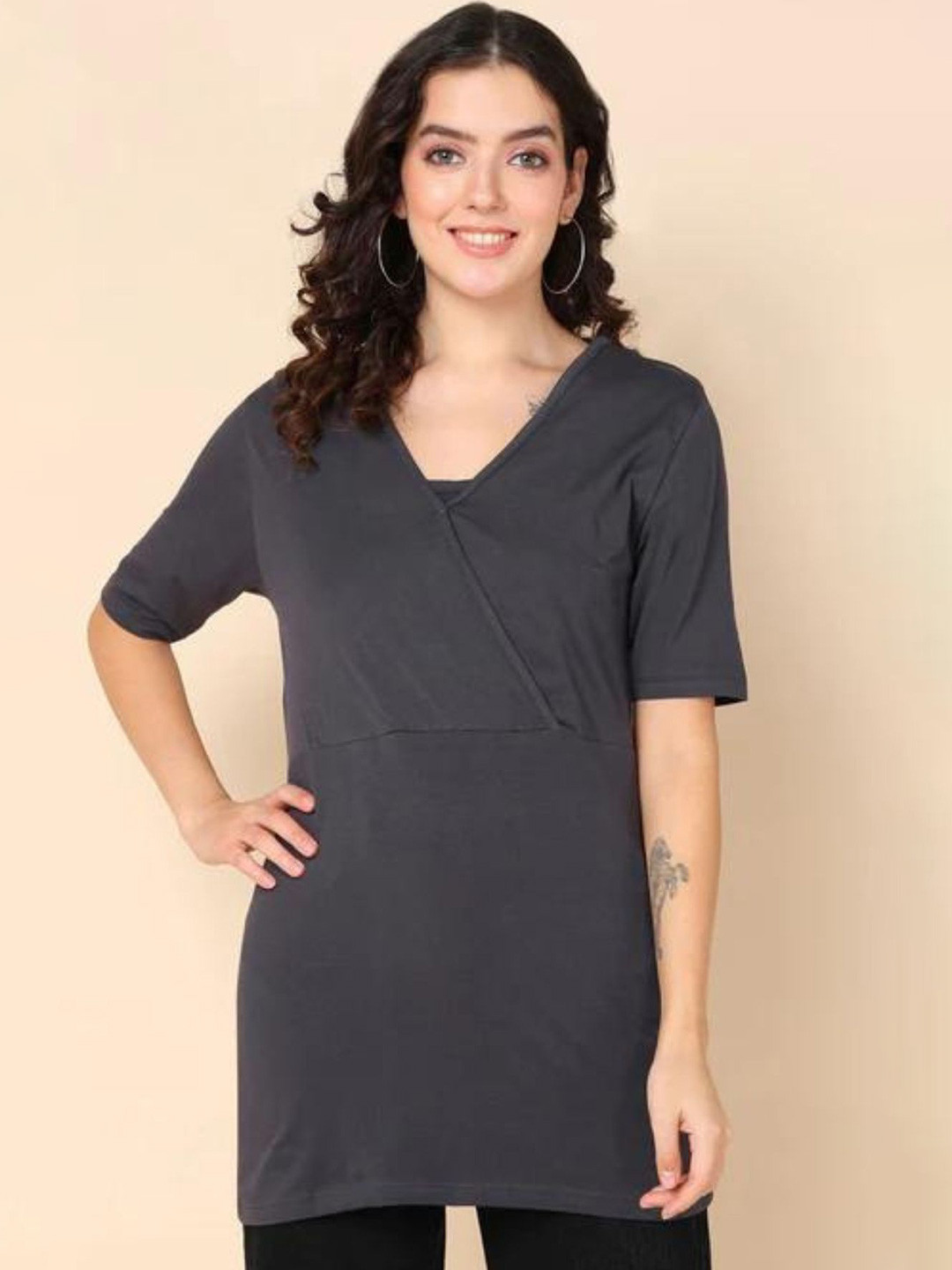 

House Of Zelena Maternity Zipless Cotton Feeding Top, Grey