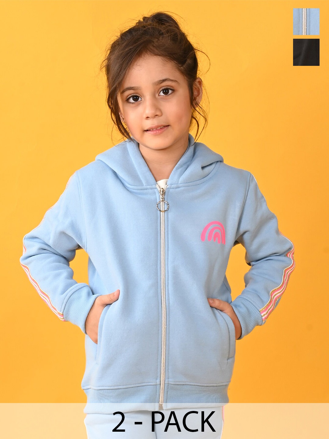

Anthrilo Girls Pack Of 2 Hooded Long Sleeves Fleece Front-Open Sweatshirt, Black