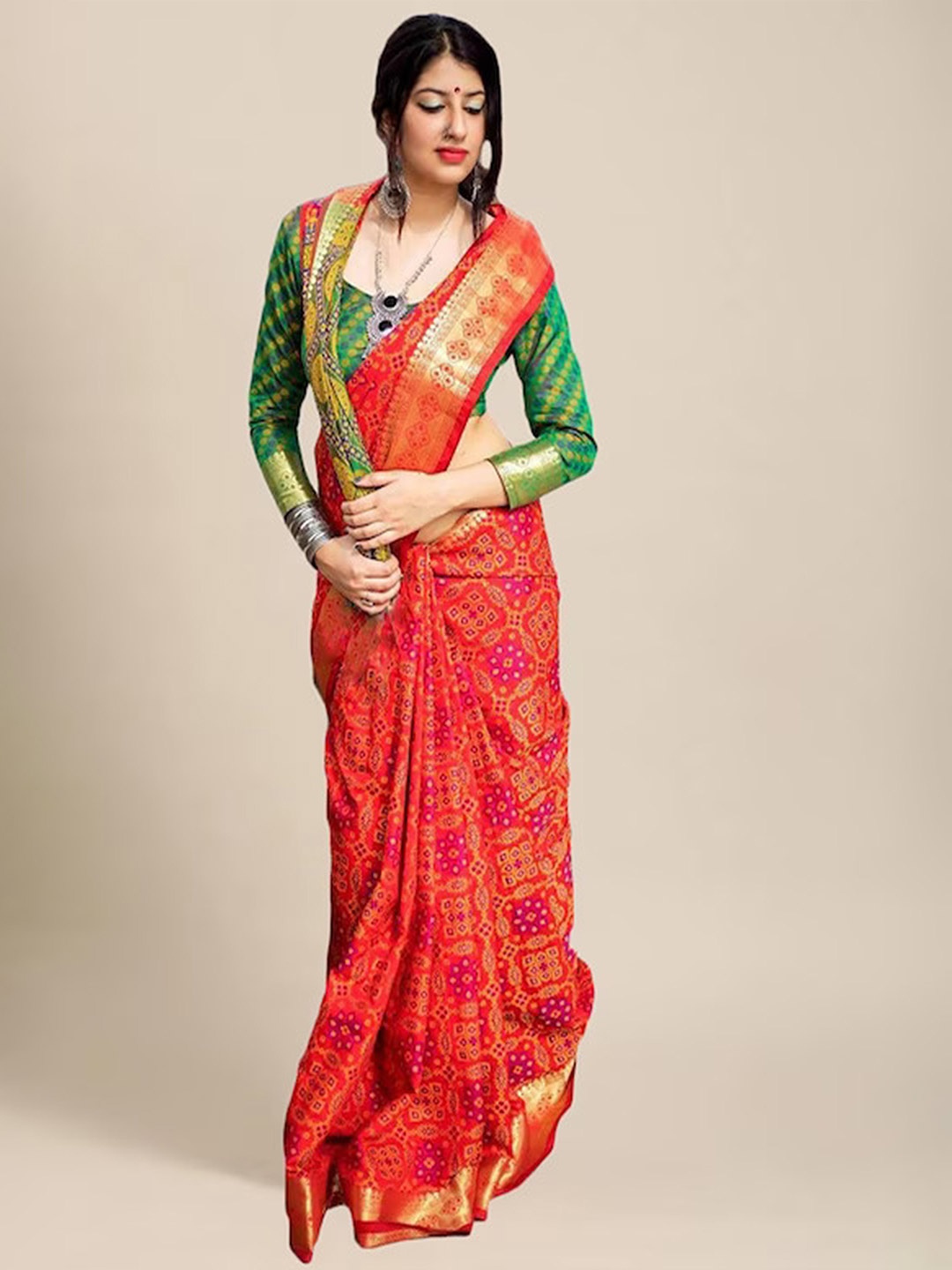 

Divyadham Textiles Ethnic Motifs Woven Design Zari Pure Silk Patola Saree, Red