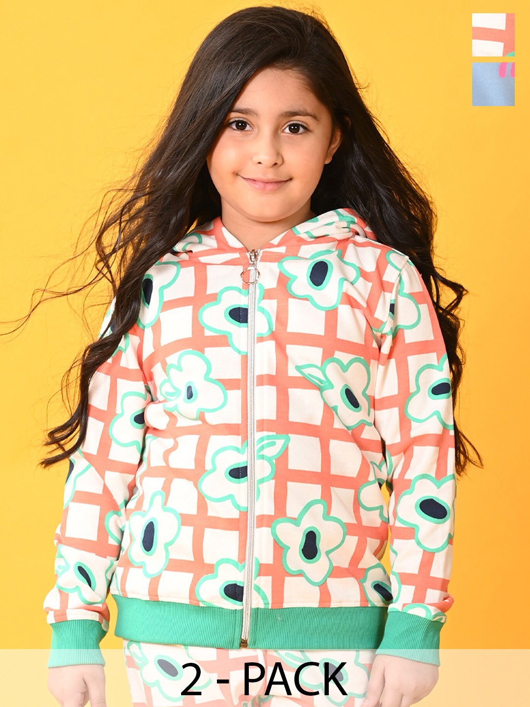 

Anthrilo Girls Pack Of 2 Hooded Long Sleeves Fleece Front-Open Sweatshirt, White