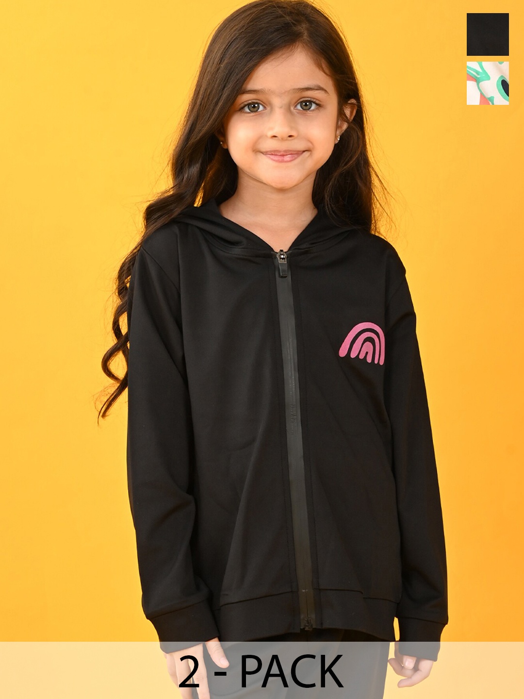 

Anthrilo Girls Pack Of 2 Hooded Long Sleeves Fleece Front-Open Sweatshirt, White