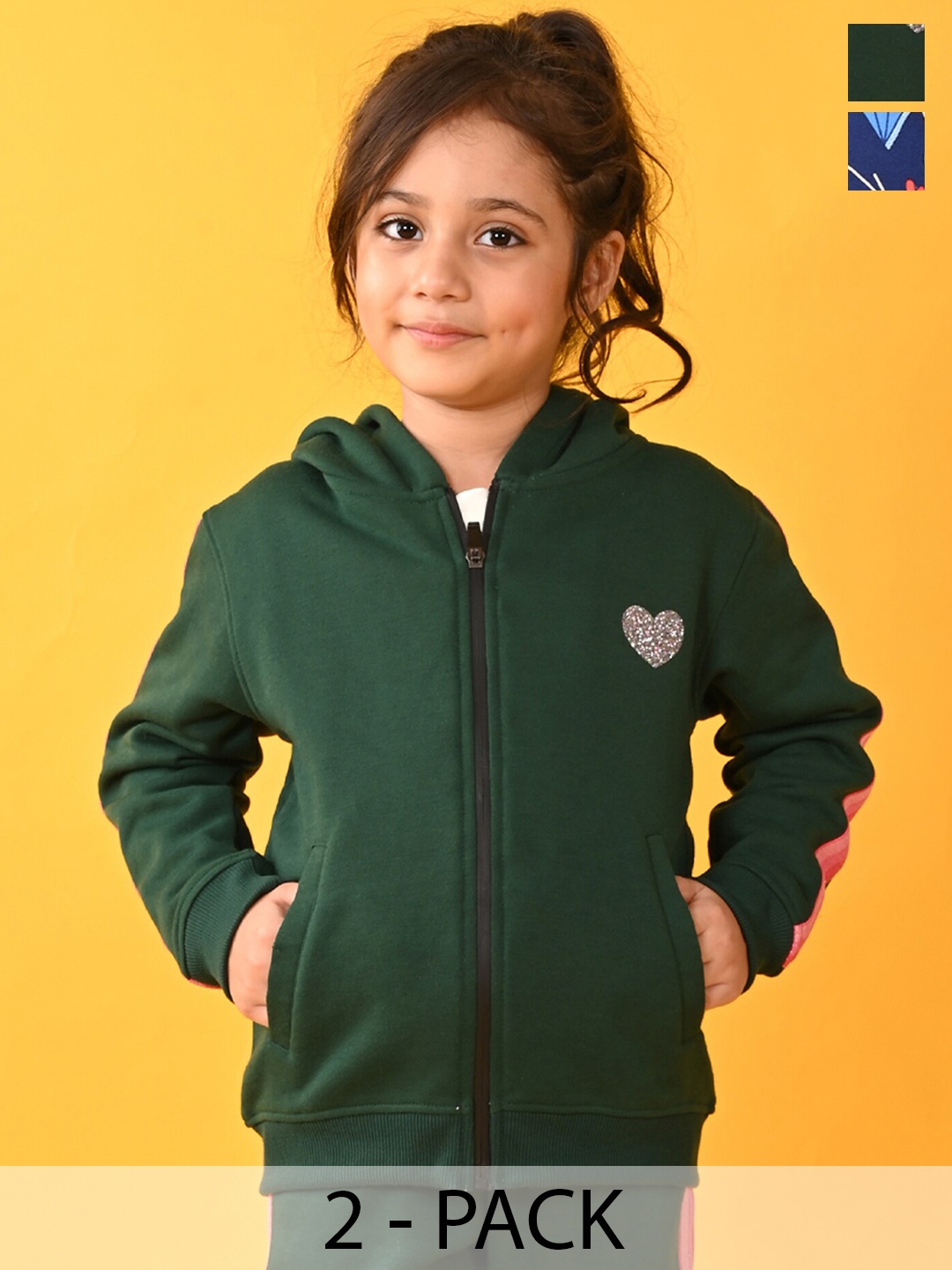 

Anthrilo Girls Pack Of 2 Hooded Fleece Sweatshirt, Green
