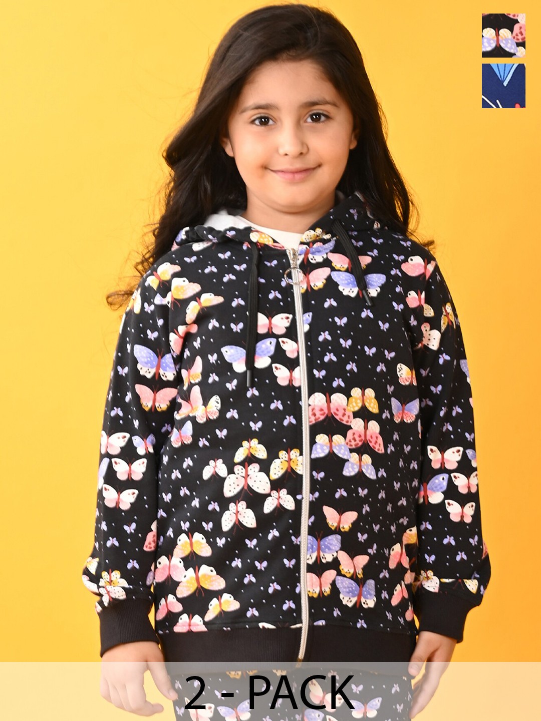 

Anthrilo Girls Pack Of 2 Floral Printed Hooded Fleece Sweatshirt, Black
