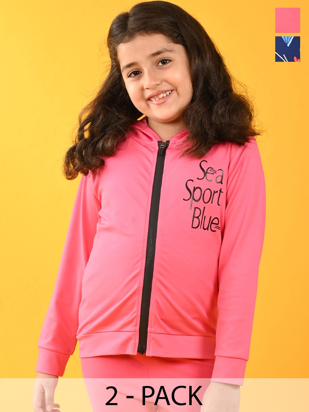 

Anthrilo Girls Pack Of 2 Typography Printed Hooded Fleece Sweatshirt, Pink