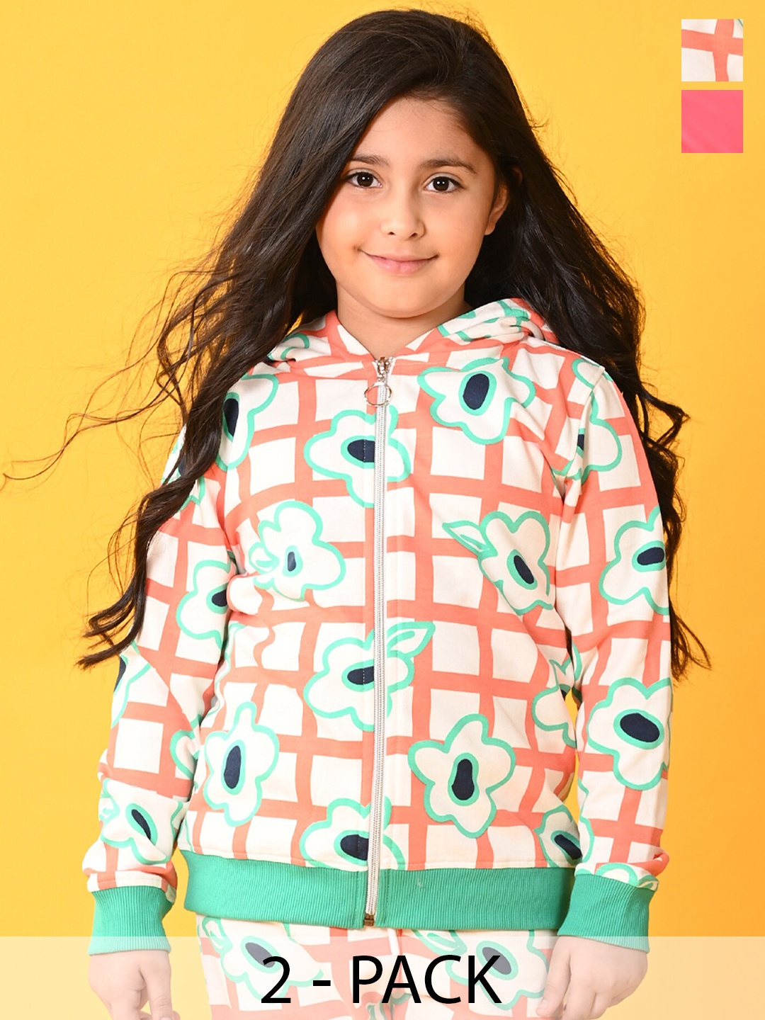 

Anthrilo Girls Pack Of 2 Floral Printed Hooded Fleece Sweatshirt, White