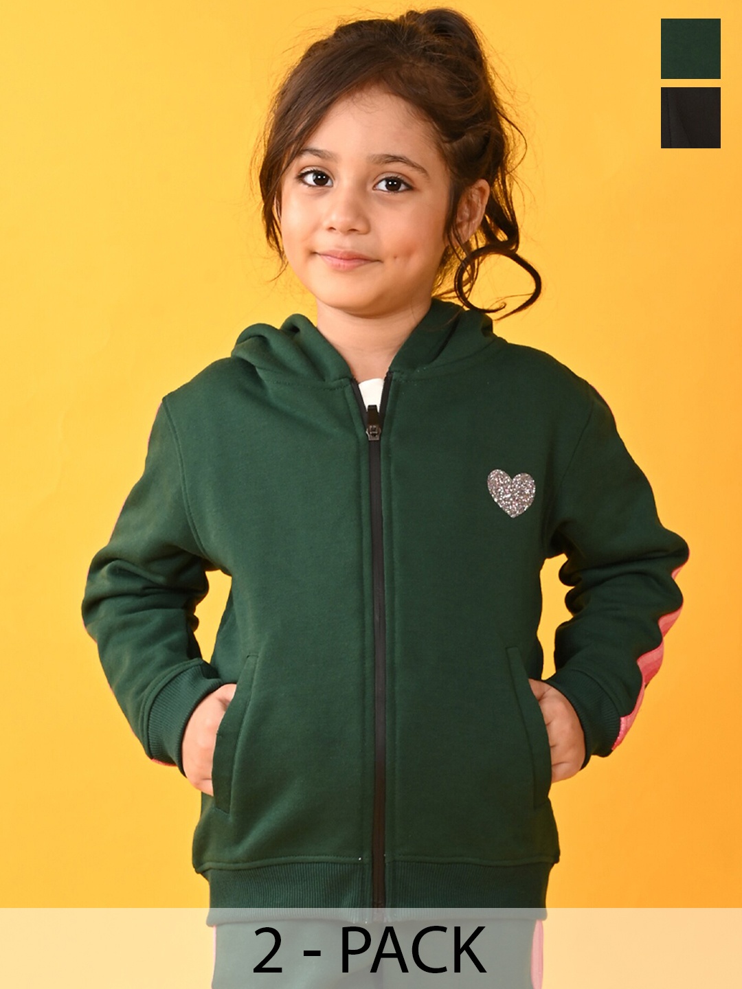 

Anthrilo Girls Pack Of 2 Hooded Fleece Fleece Front Open Sweatshirt, Green