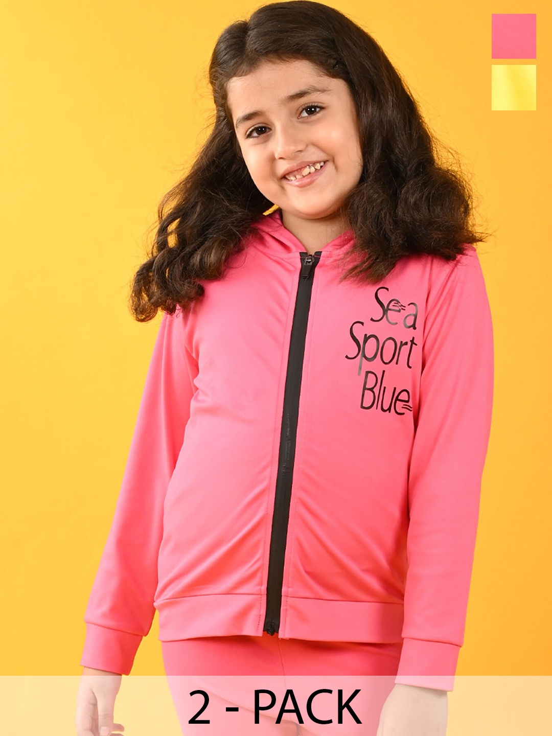 

Anthrilo Girls Pack Of 2 Printed Hooded Fleece Front Open Sweatshirt, Pink