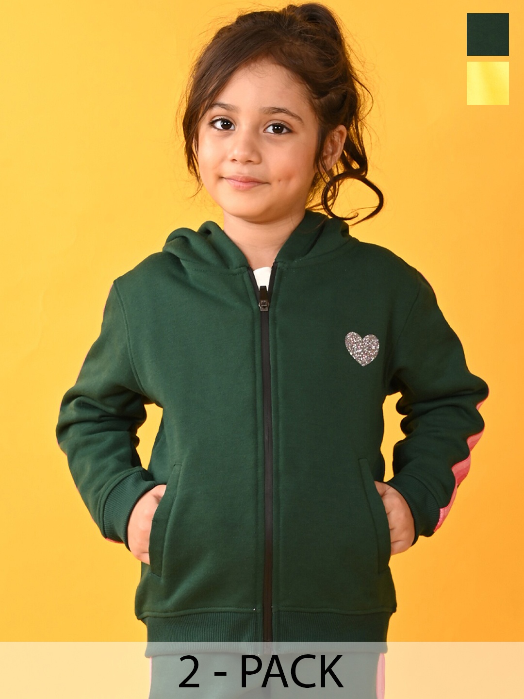 

Anthrilo Girls Pack Of 2 Hooded Fleece Front Open Sweatshirt, Green