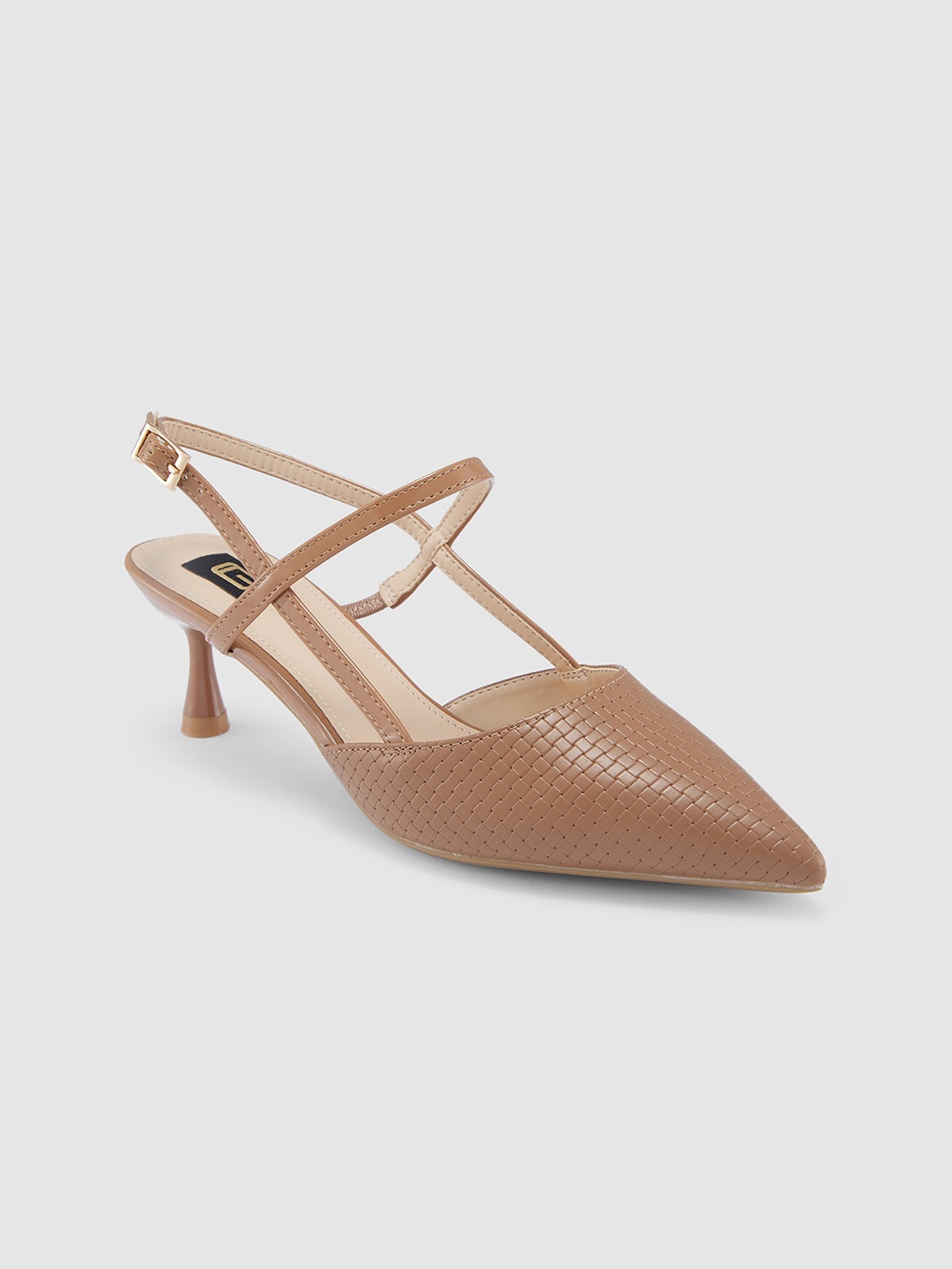 

Sole To Soul Textured Pointed Toe Kitten Heel Pumps, Tan