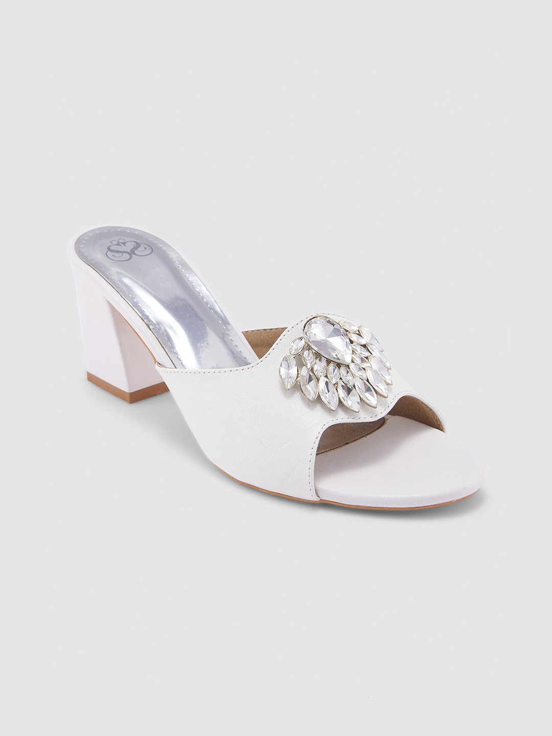 

Sole To Soul Embellished Open Toe Block Heels, White