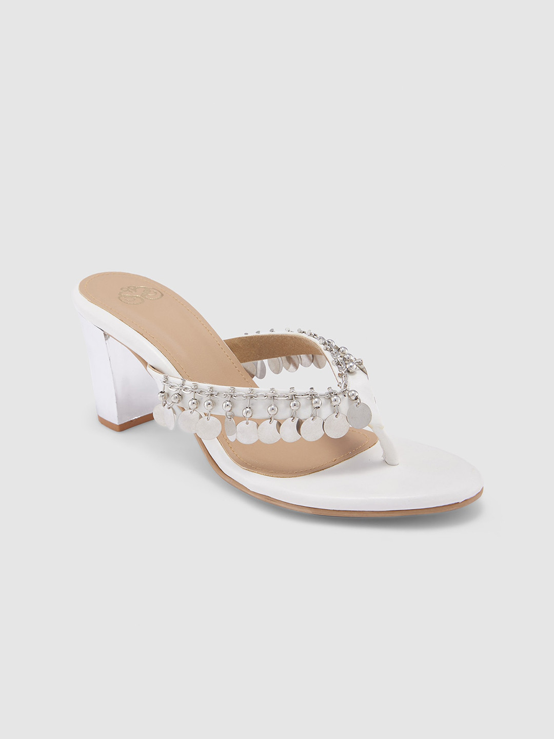 

Sole To Soul Embellished Open Toe Block Heels, White