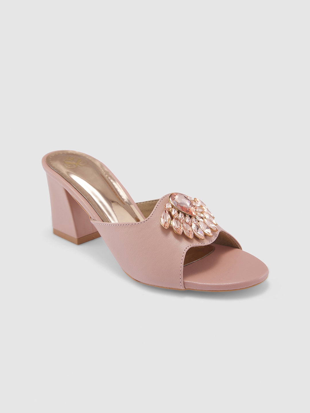 

Sole To Soul Embellished Open Toe Block Heels, Peach