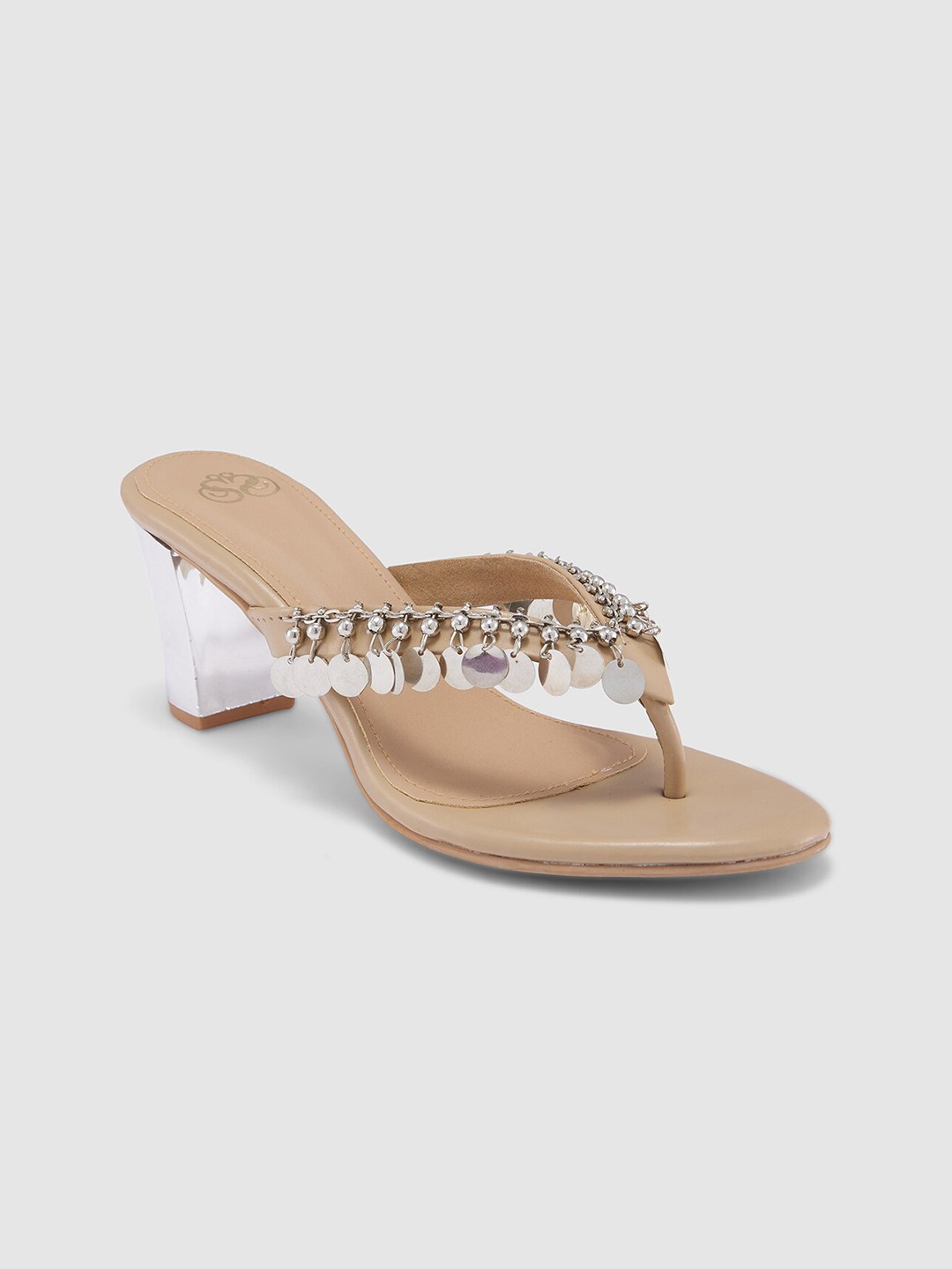 

Sole To Soul Embellished Open Toe Block Heels, Beige