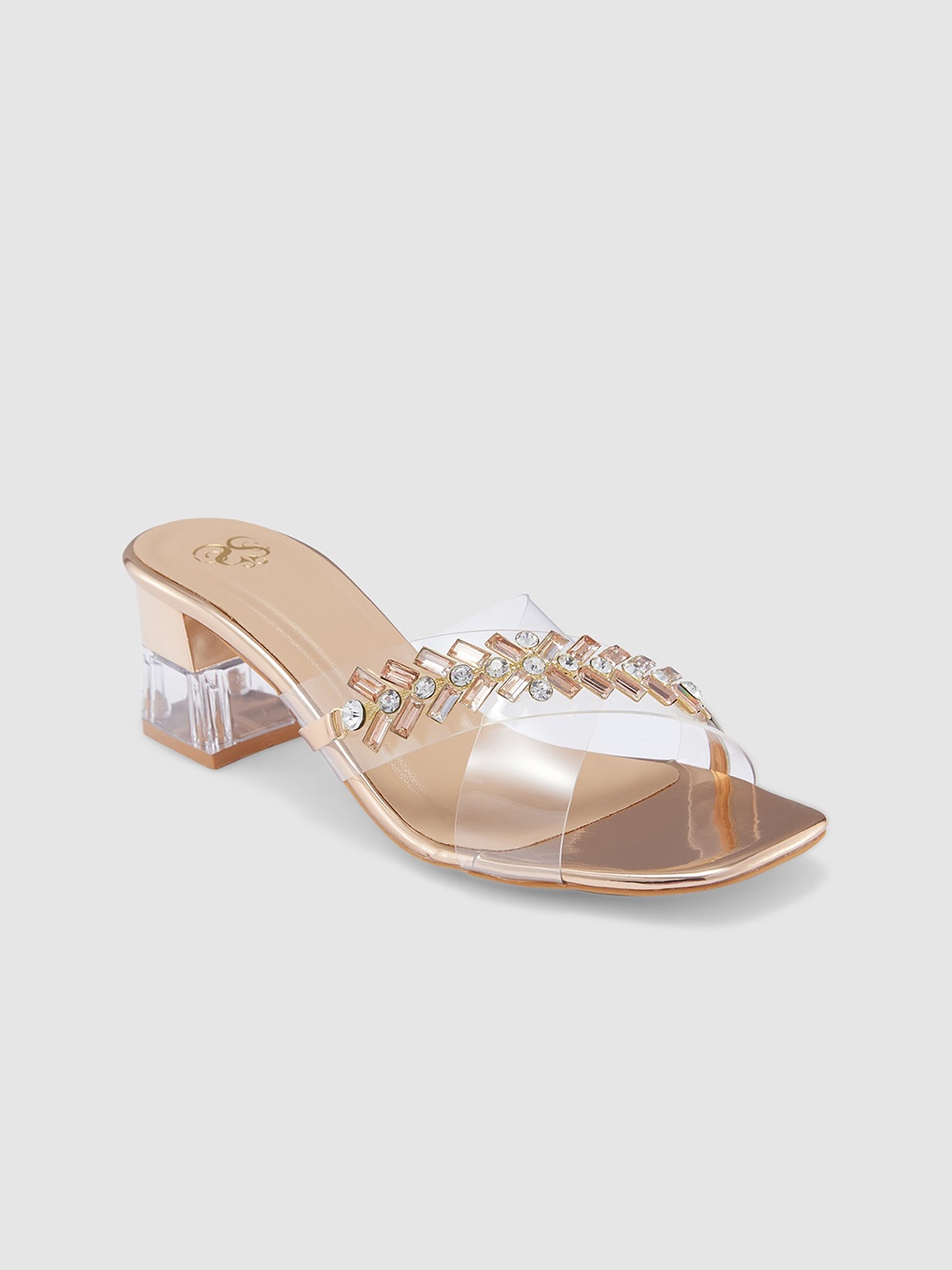 

Sole To Soul Embellished Open Toe Block Heels, Champagne