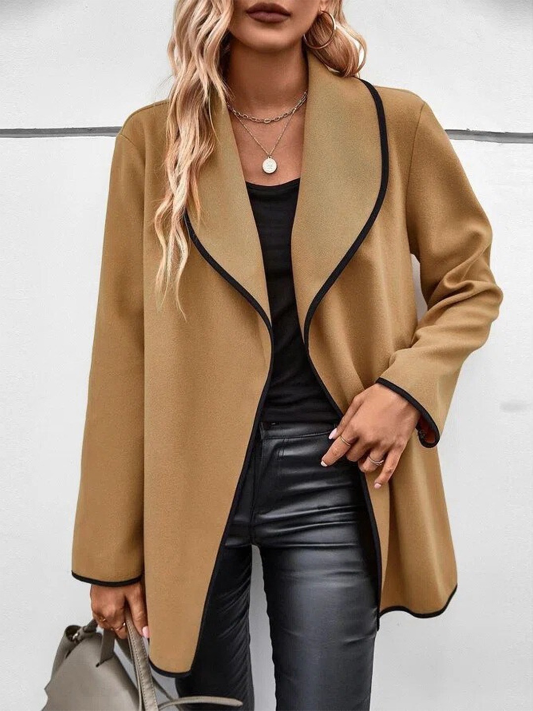 

StyleCast Camel Brown Shawl Collar Open Front Jacket