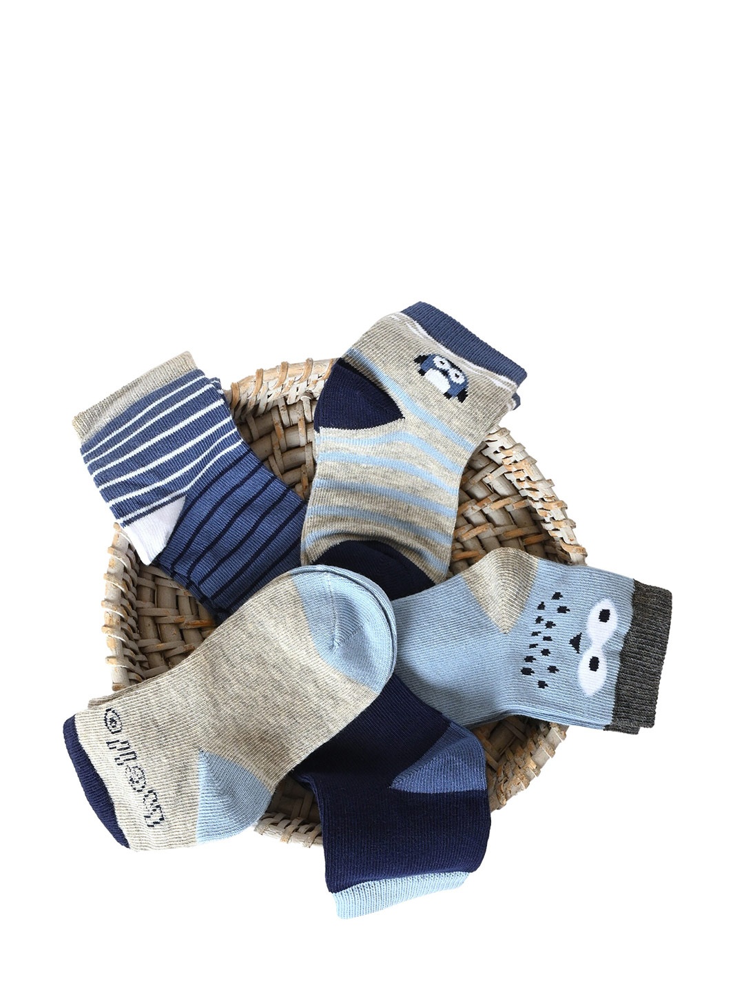 

BAESD Kids Pack Of 5 Patterned Anti-Skid Ankle Length Socks, Blue