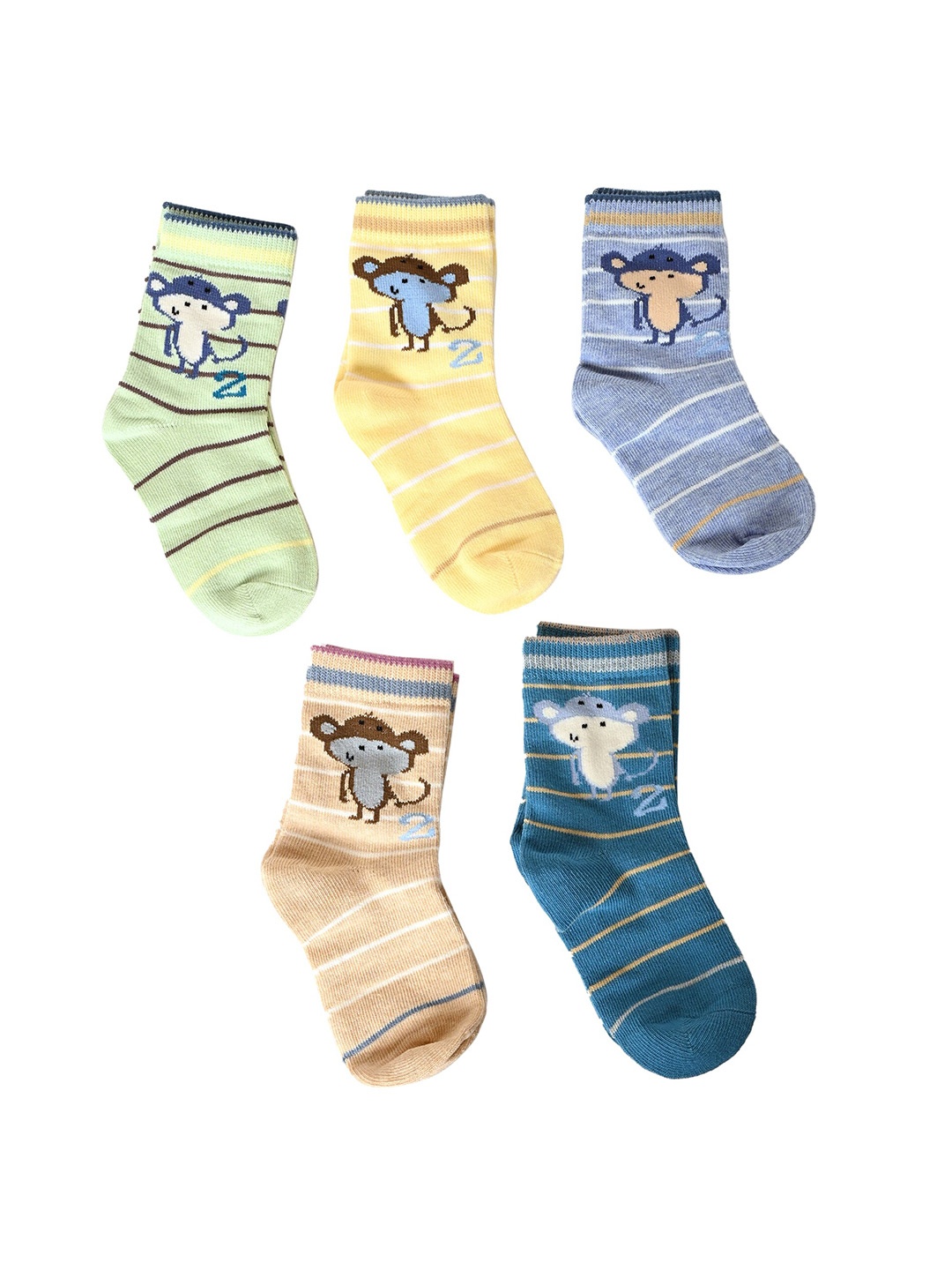 

BAESD Kids Pack Of 5 Patterned Anti-Skid Ankle Length Socks, Blue